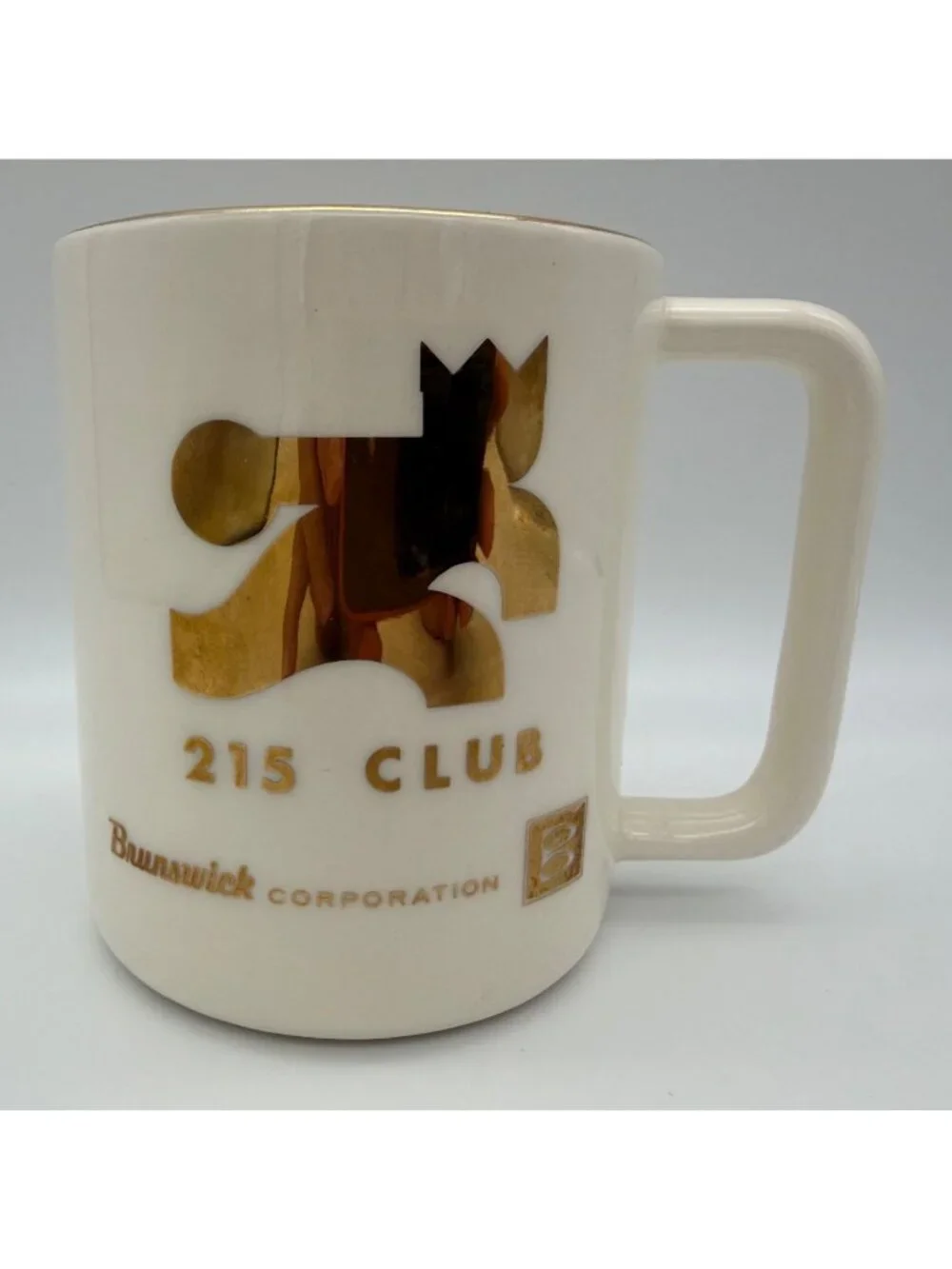 Vintage Brunswick 215 Club Bowling Award Mug Florence Ceramics Gold Tall 4in USA